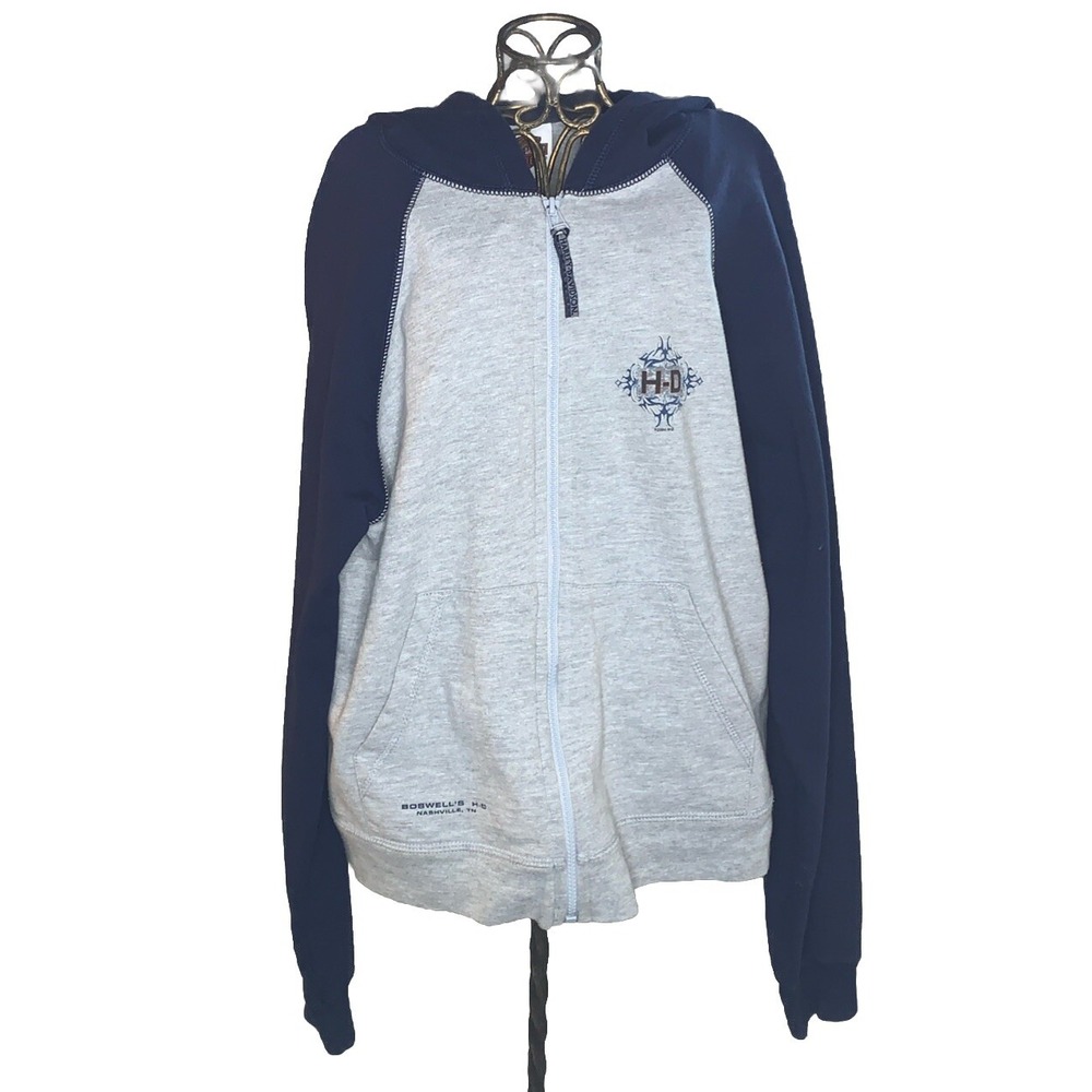 Harley Davidson Womens Large Hoodie Sweatshirt Gray/Blue Full Zip